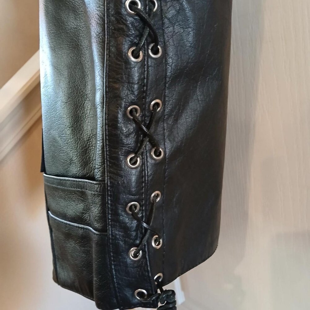 Black Interstate Leather Snap-Up Lined Biker Vest… - image 7